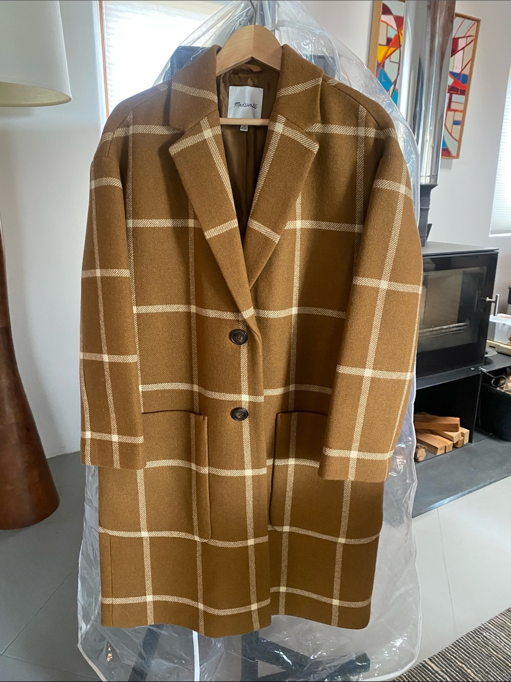 Madewell Camel Plaid Wool-Blend Coat